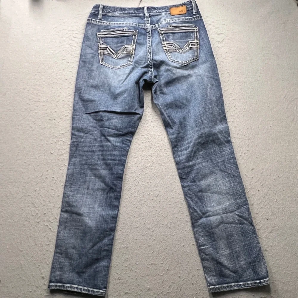 BKE Nolan Straight Leg Jeans Mens 33L Blue Medium Wash Contrast Stitch Denim